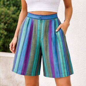 Vintage Studio C Teal Purple Striped Bermuda Shorts M